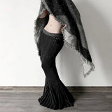 Halloween Dark Fashion Eco - Friendly 100% Polyester Women's Floor - Length Solid Color Pleated Dropped Waist Crocheted Sexy Skirt - Zeprah