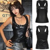 Halloween Eco - Friendly Anti - Pilling Gothic Style Women's Short Woven Perforated Vest Front Black Printed Sleeveless Top - Zeprah