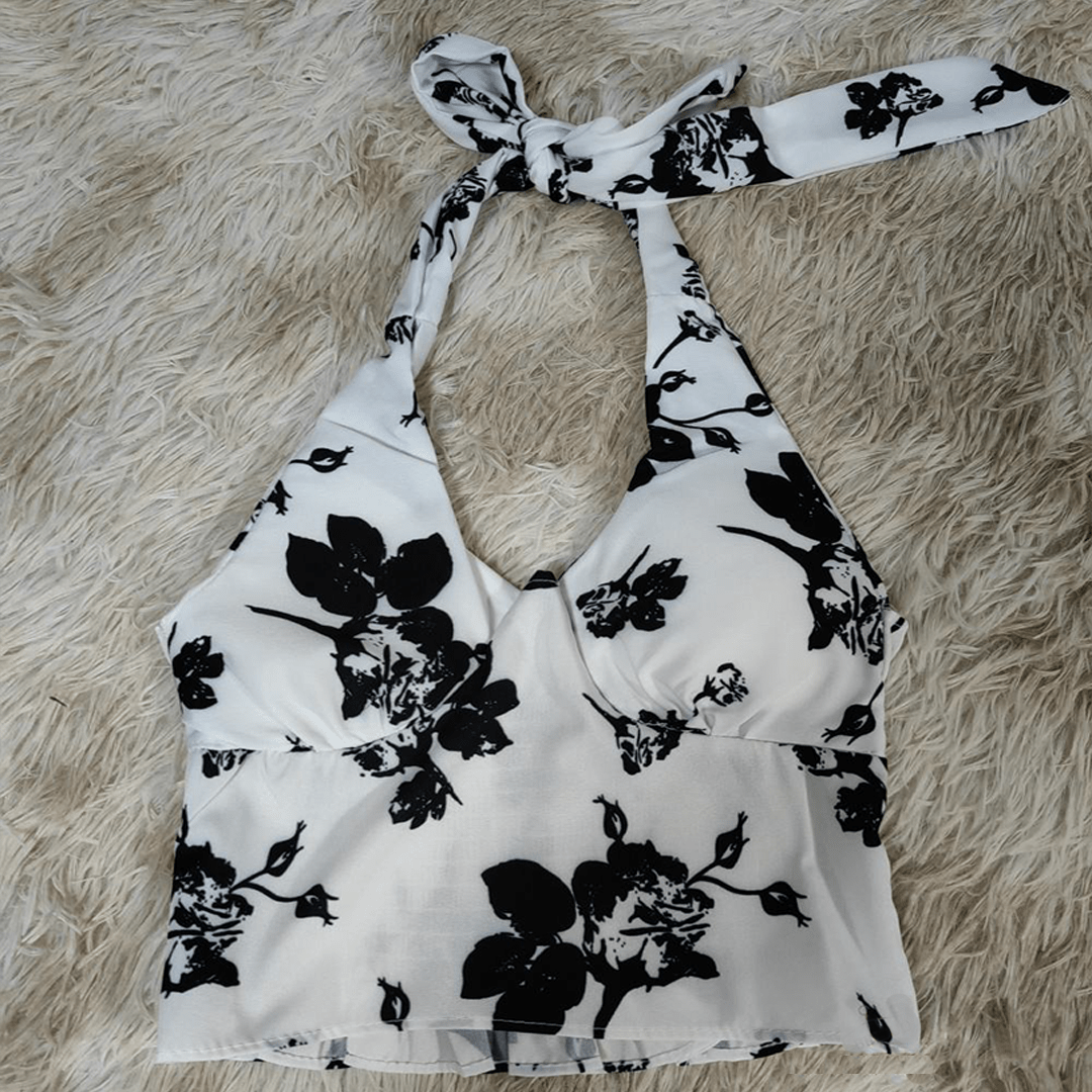 Halter Neck Top – Backless Floral Design - Zeprah