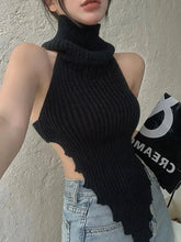 Halter Tank Top for Women Knitted Cropped Top Backless Going Out Tops - Zeprah