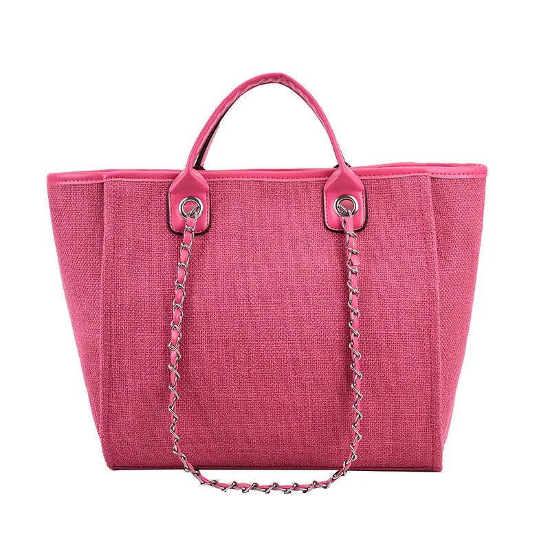 Handbags Shoulder Women Beach Bags Large Capacity Canvas Tote Bag With Chain - Zeprah