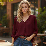 Chiffon V-Neck Tunic Blouse & Top For Women