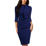 High - Neck Three - Quarter Sleeve Pencil Dress - Zeprah