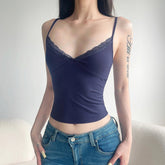 High Quality Women Camisole Summer Solid Color Lace Trim Knit Top Breathable Comfortable Sleeveless Homewear New - Zeprah