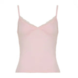 High Quality Women Camisole Summer Solid Color Lace Trim Knit Top Breathable Comfortable Sleeveless Homewear New - Zeprah