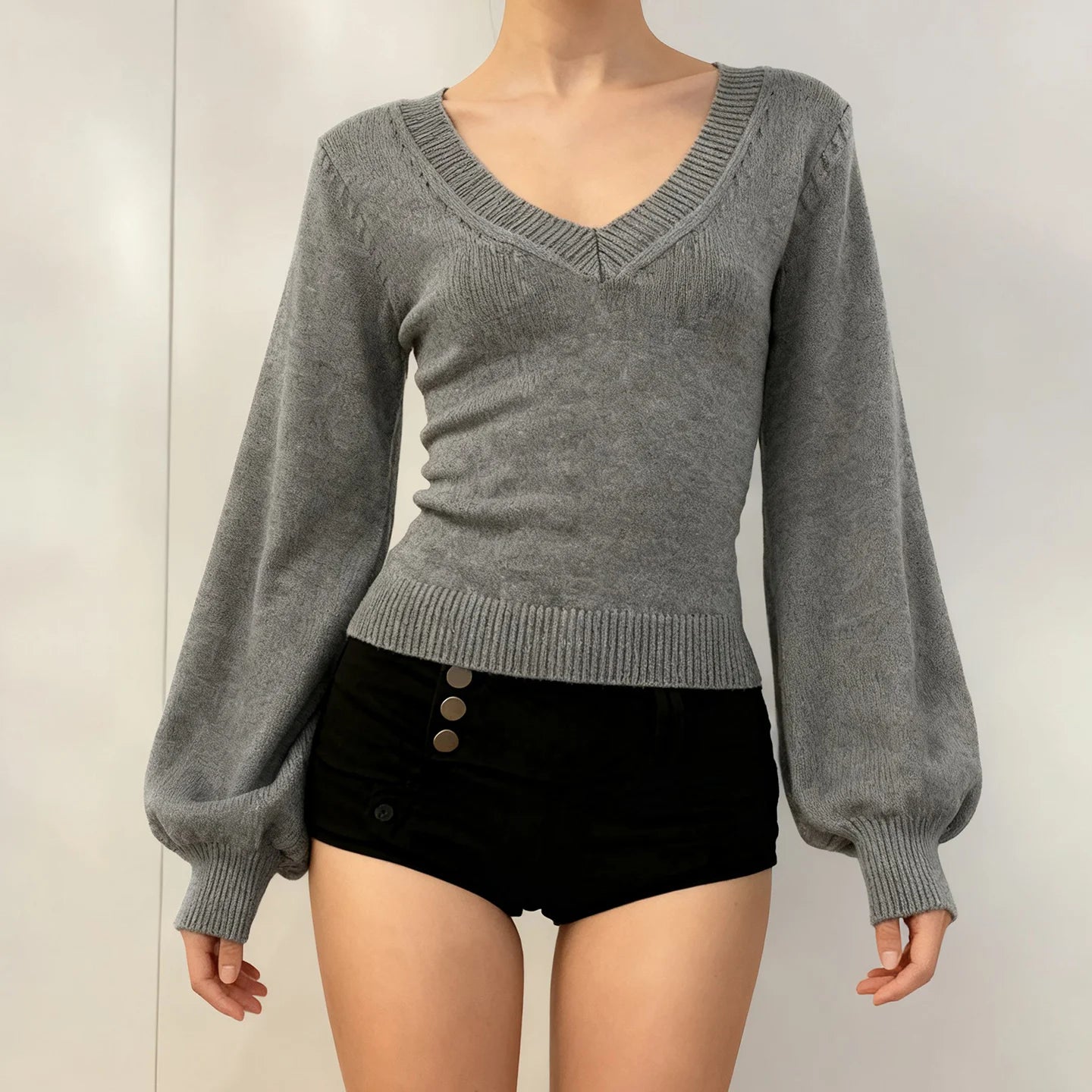 High Quality Women's V - Neck Knitwear - Cashmere & Wool Blend Sweater, Solid Color Thermal Long Sleeve - Zeprah