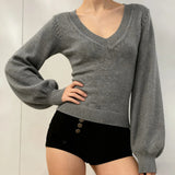 High Quality Women's V - Neck Knitwear - Cashmere & Wool Blend Sweater, Solid Color Thermal Long Sleeve - Zeprah