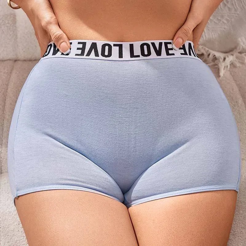 High - Rise Letter Print Boyshort Panties – 'LOVE' Waistband Cotton Boxer Shorts - Zeprah