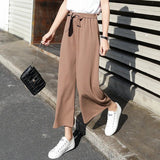 High - Rise Silk Women's Trousers Loose Fit Wide Leg Pants Elastic Waist Casual Patchwork Design Painting Decorations - Zeprah