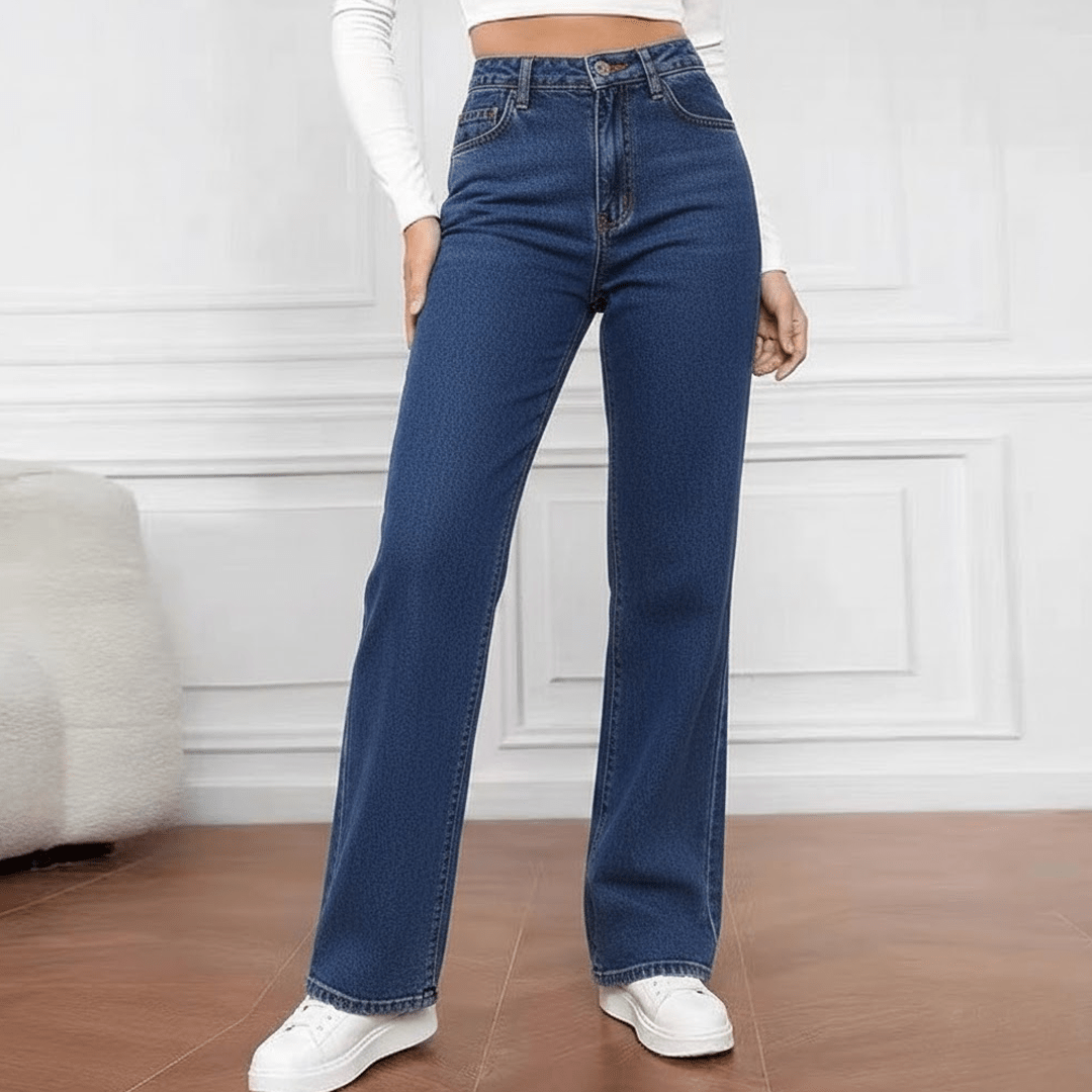 High - Rise Wide - Leg Denim Jeans – Vintage Wash - Zeprah