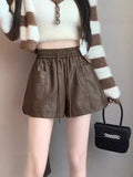High Waist A - line Boot - pants Shorts Versatile Shorts Plus Size Leather Shorts - Zeprah