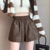 High Waist A - line Boot - pants Shorts Versatile Shorts Plus Size Leather Shorts - Zeprah