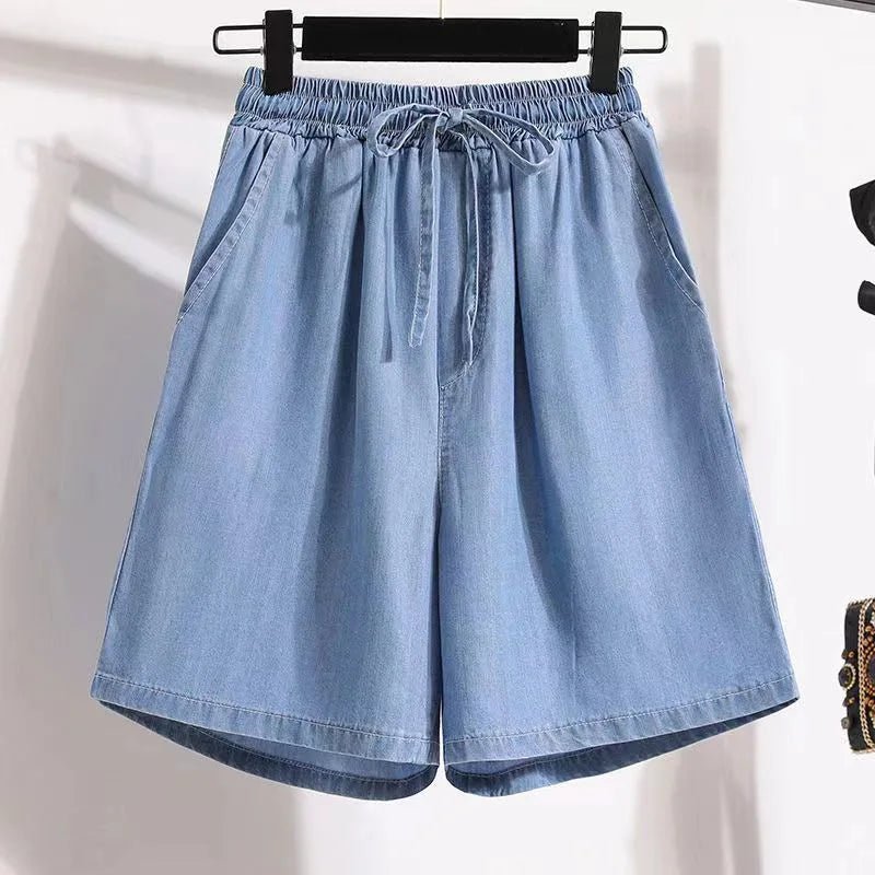 High Waist Shorts Loose - fit Girl Shorts Ice Silk Fusing Denim Shorts - Zeprah