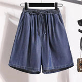 High Waist Shorts Loose - fit Girl Shorts Ice Silk Fusing Denim Shorts - Zeprah