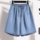 High Waist Shorts Loose - fit Girl Shorts Ice Silk Fusing Denim Shorts - Zeprah