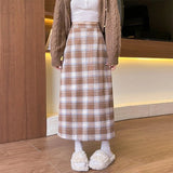 Hip Skirt Autumn and Winter Vintage New Mid - Length Skirt Women's All - Match High Waist Slim A - Line Plaid Skirt - Zeprah