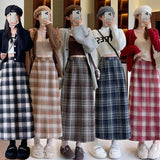 Hip Skirt Autumn and Winter Vintage New Mid - Length Skirt Women's All - Match High Waist Slim A - Line Plaid Skirt - Zeprah