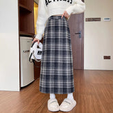 Hip Skirt Autumn and Winter Vintage New Mid - Length Skirt Women's All - Match High Waist Slim A - Line Plaid Skirt - Zeprah