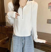 Hooded Long Sleeve Base Shirt Zipper Long - sleeved Top Casual Shirt - Zeprah