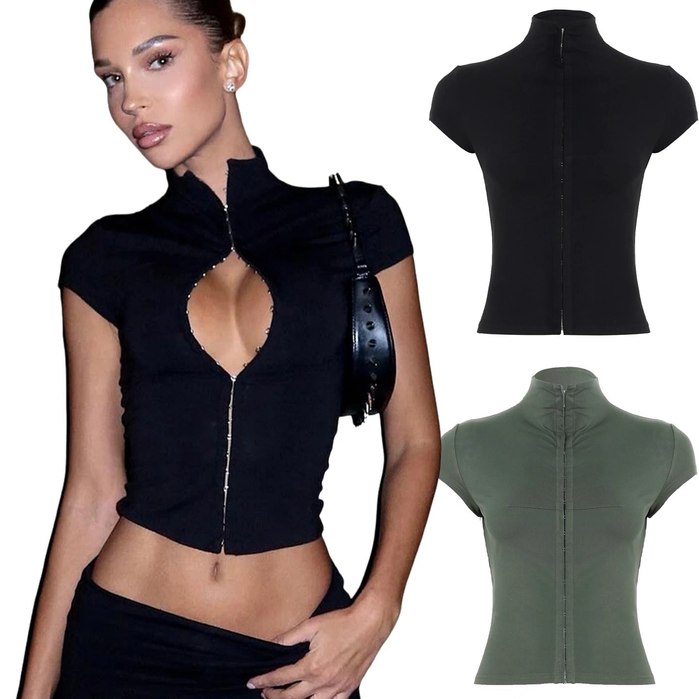 Hook Closure High Stretch Turtleneck Top Womens Athleisure Slim Fit Solid Color Summer Knitted Eco - Friendly Breathable Workout - Zeprah