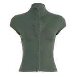 Hook Closure High Stretch Turtleneck Top Womens Athleisure Slim Fit Solid Color Summer Knitted Eco - Friendly Breathable Workout - Zeprah