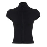 Hook Closure High Stretch Turtleneck Top Womens Athleisure Slim Fit Solid Color Summer Knitted Eco - Friendly Breathable Workout - Zeprah