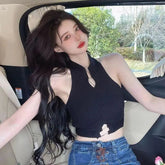 Hot Girl Hanging Neck Suspender Vest Female Summer Western K - pop Chic Design Short Slim tank Top Camisole - Zeprah