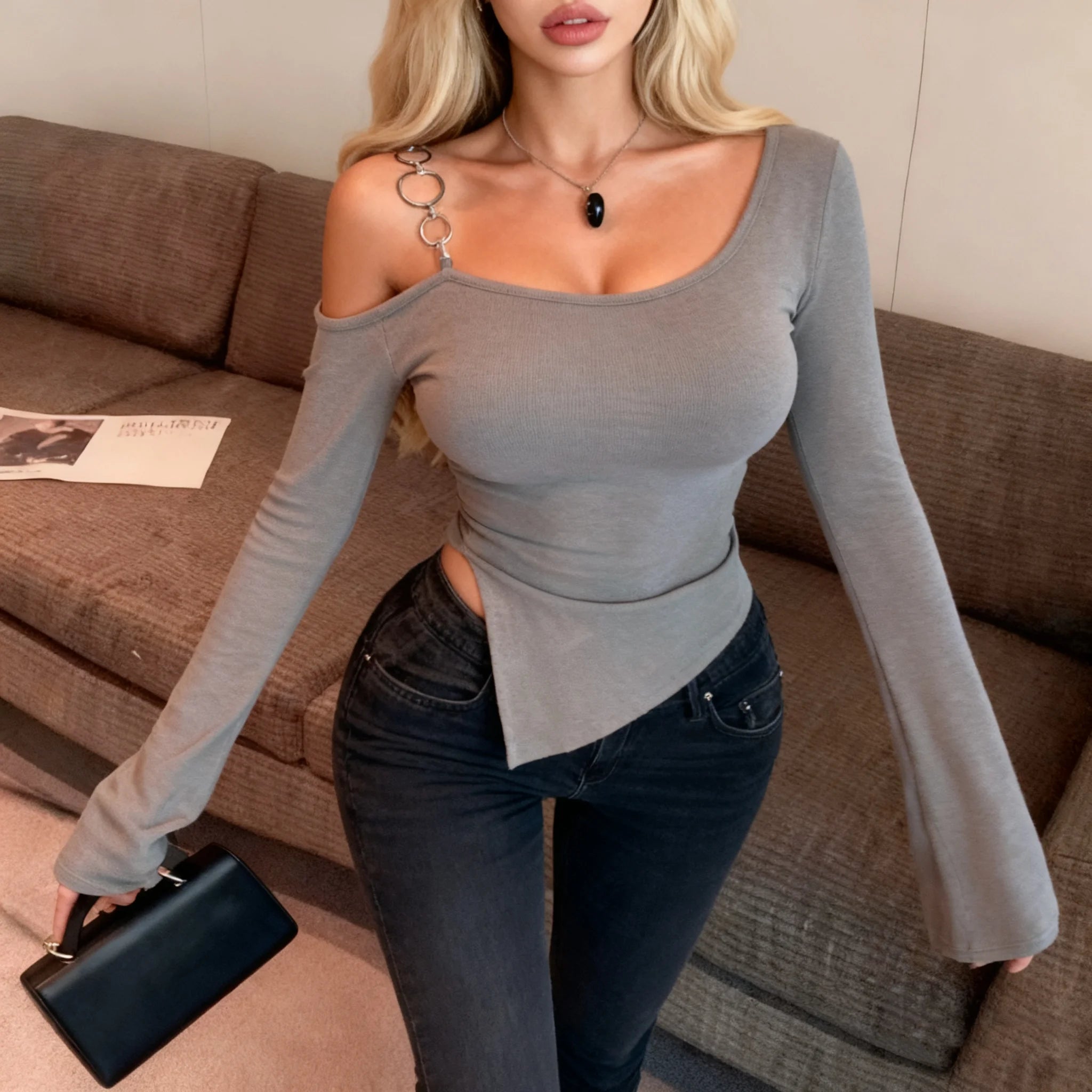 Hot Girl Style Women's T-shirts Sexy Hot - selling Tops for Women Long - Sleeved Versatile T-shirt - Zeprah