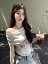 Hot Girl Style Women's T-shirts Versatile Printed T-shirt Shoulder Baring Women's Clothing - Zeprah