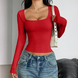 Hot Girls Wind Solid Color Long Sleeve Vest T-shirt Women's Clothing 2025 Spring and Summer Long Sleeve Shirt for Ladies - Zeprah