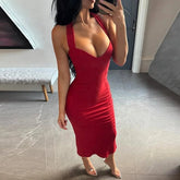 Hot Sale Women Sexy Dress Bodycon Slit Red Dresses - Zeprah