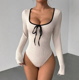 Hot - selling Gentle square Collar Fashion Jumpsuit Bow Long Sleeve Women's Jumpsuit - Zeprah