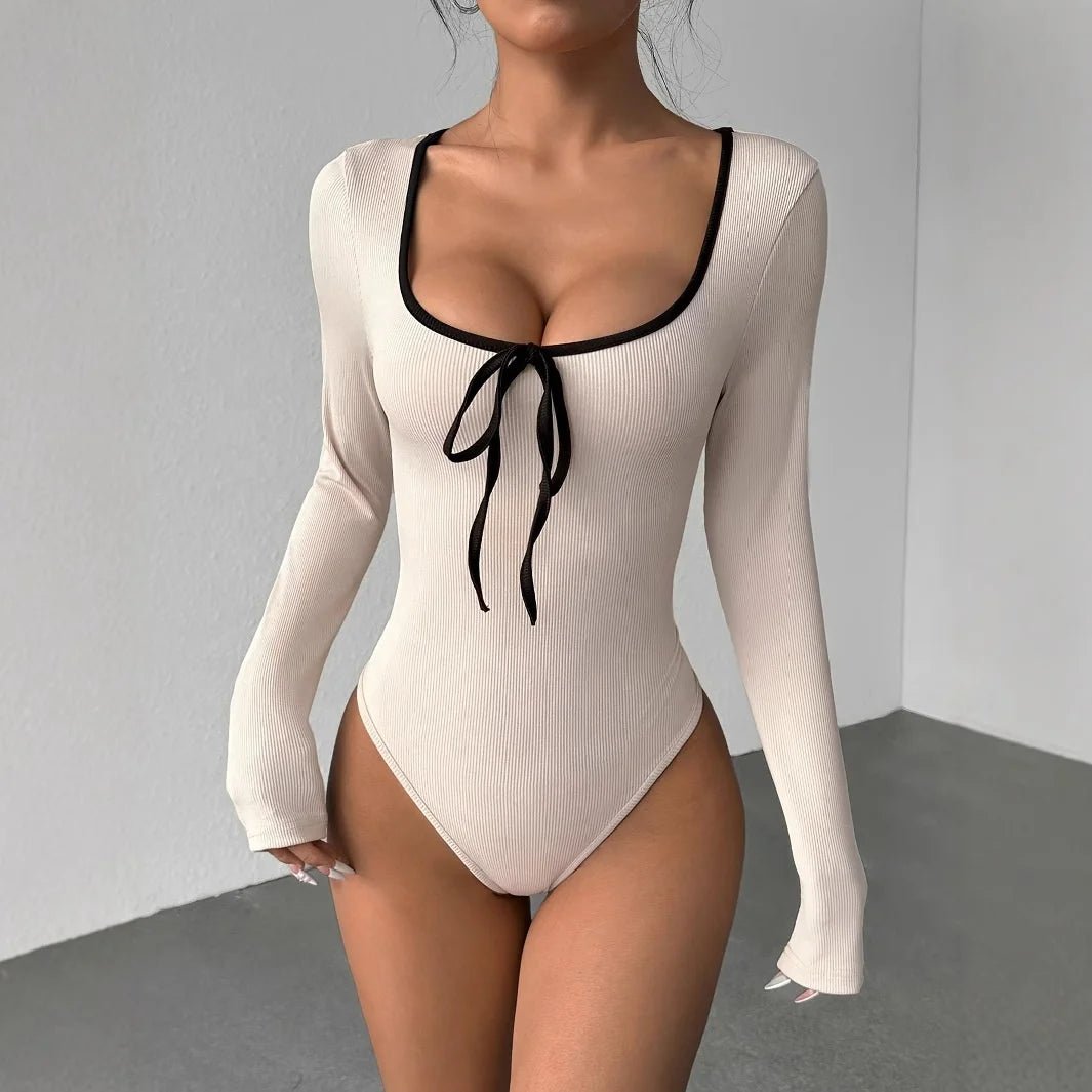 Hot - selling Gentle square Collar Fashion Jumpsuit Bow Long Sleeve Women's Jumpsuit - Zeprah