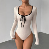 Hot - selling Gentle square Collar Fashion Jumpsuit Bow Long Sleeve Women's Jumpsuit - Zeprah