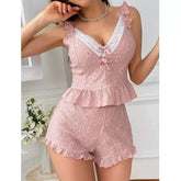 Hot Selling Spring and Summer Sweet and Cute French Ruffled Home Clothes Women Casual and Comfortable Pajamas Set - Zeprah