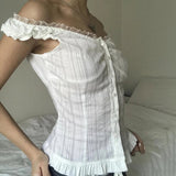 Hot Selling Women's Breathable Lace Patchwork Short Sweet Button Sleeveless Slim Fit Tank Tops Summer New Product Sexy Vest - Zeprah
