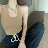 Hot Spice Girl Summer Camisole Beauty Back Neck Shoulder Crop tank Top Knitted Vest Femme Sexy Padded Halter - Zeprah