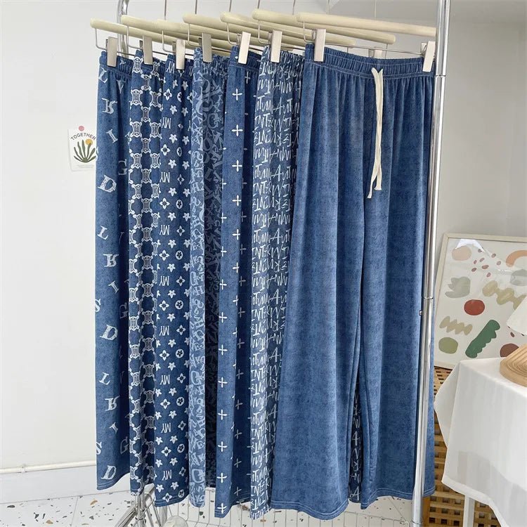 Ice - silk Jeans Wide - legged Printed Slacks Cool Long Pants - Zeprah