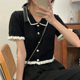 Ice Silk Short Knit Cardigan Short Sleeve Ice Silk Polo Shirt Knitted Short - sleeved Blouse - Zeprah