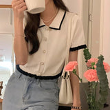 Ice Silk Short Knit Cardigan Short Sleeve Ice Silk Polo Shirt Knitted Short - sleeved Blouse - Zeprah