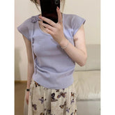 Ice Silk Tank Top for Women Knitted Women's Tanks Camis Skew Collar Going Out Tops - Zeprah