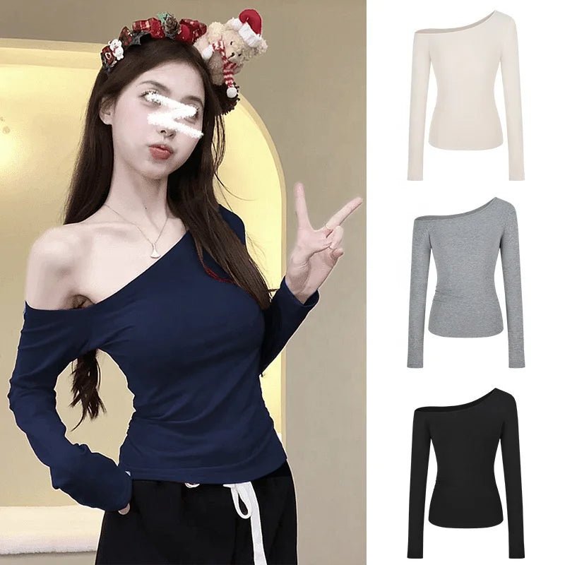 Innocent - Seductive Style Spice Girl Slim - fit Slimming Shoulder Long - sleeved T-shirt Women's Autumn Design Sense Student Top - Zeprah