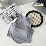 Irregular Cool Summer Ice Silk Padded tank Top Beauty Back O - neck Workout Yoga Underwear Basic Casual Woman Camisole - Zeprah