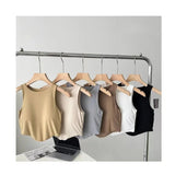 Irregular Cool Summer Ice Silk Padded tank Top Beauty Back O - neck Workout Yoga Underwear Basic Casual Woman Camisole - Zeprah