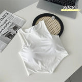 Irregular Cool Summer Ice Silk Padded tank Top Beauty Back O - neck Workout Yoga Underwear Basic Casual Woman Camisole - Zeprah