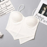 Irregular Stylish Korean Dance Pop Outfit Hot Girl Padded Vest Elastic Anti Crease Camisole Women Base Tank Crop Top - Zeprah