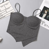 Irregular Stylish Korean Dance Pop Outfit Hot Girl Padded Vest Elastic Anti Crease Camisole Women Base Tank Crop Top - Zeprah