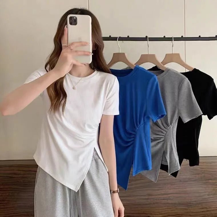 Irregular T-shirt Women's 2025 Summer New Korean - style Tight High Waist T-shirt Women's T-shirts - Zeprah