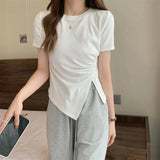 Irregular T-shirt Women's 2025 Summer New Korean - style Tight High Waist T-shirt Women's T-shirts - Zeprah