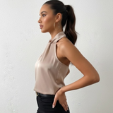 Satin Halter Neck Pleated Blouse